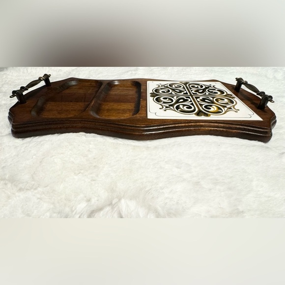Vintage Himark Wooden MCM Cheese Tray Charcuterie Board Ceramic Tile w/Handles - Picture 15 of 16